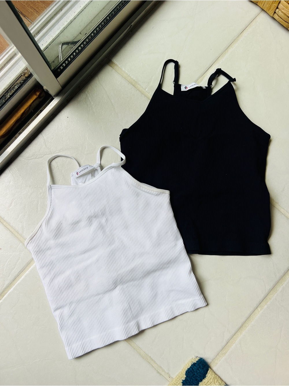 Amazon Ribbed Halter Crop Tops - White and Black Duo